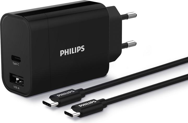 Philips USB-A USB C 30W charger (PD, QC) with 1 metro cable (30 W, 2 Ports)