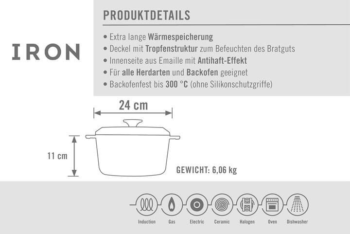 Produktbild Woll Gusstopf mit Deckel Ø 24 cm (Bräter + Schmortopf, Gusseisen, 24 x 11 cm)