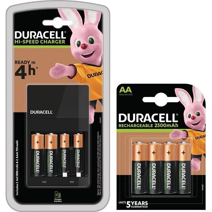 Duracell Caricatore da 4 ore + 6 AA, 2 x AAA (2 pz., AA / LR6 / LR06 / Mignon / R6 / R14505, AAA / LR03 / Micro / R03 / AM4 / MN2400 / KR03), Caricaba