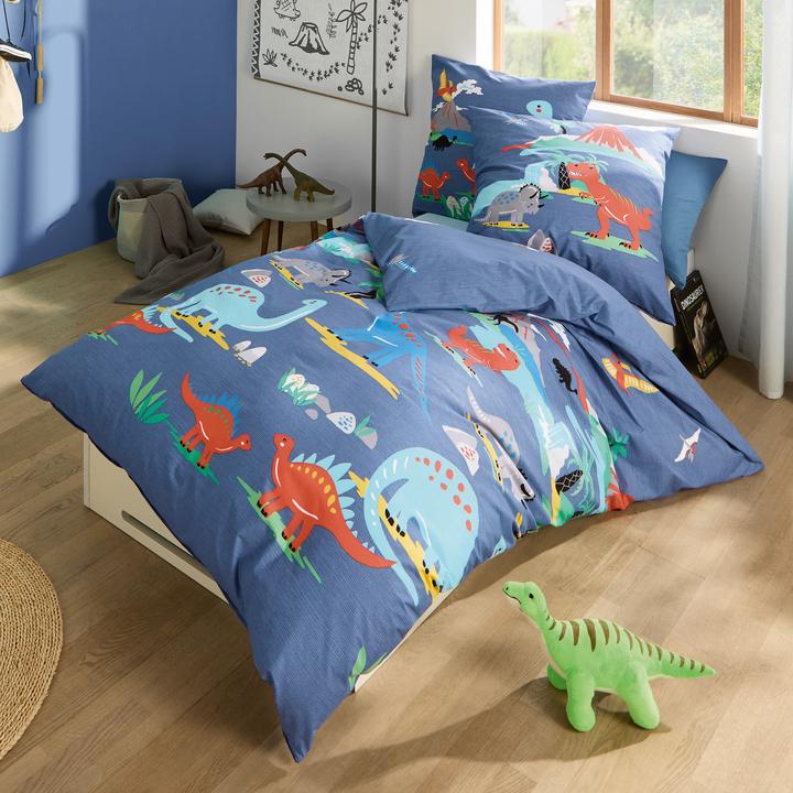 Produktbild Kaeppel Biber Bettwäsche Dinosaurus blau (135 x 200 cm, 80 x 80 cm)