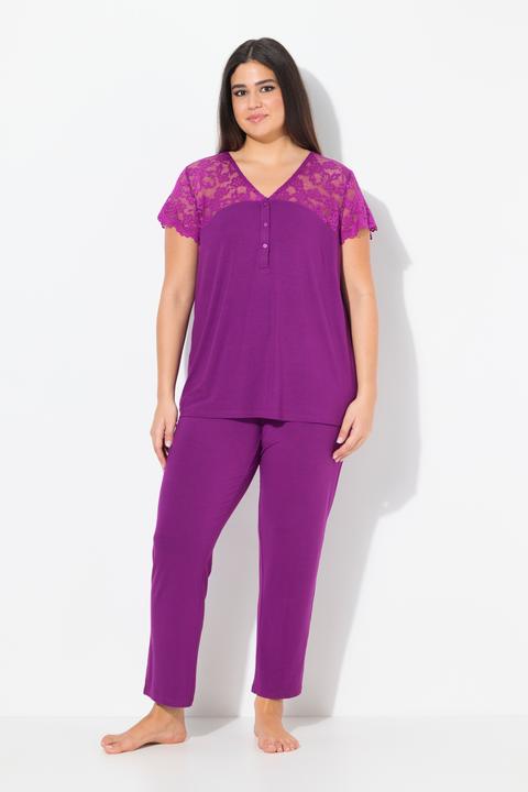 Actual product image Ulla Popken Lace Panel Two Piece Pajama Set (60)