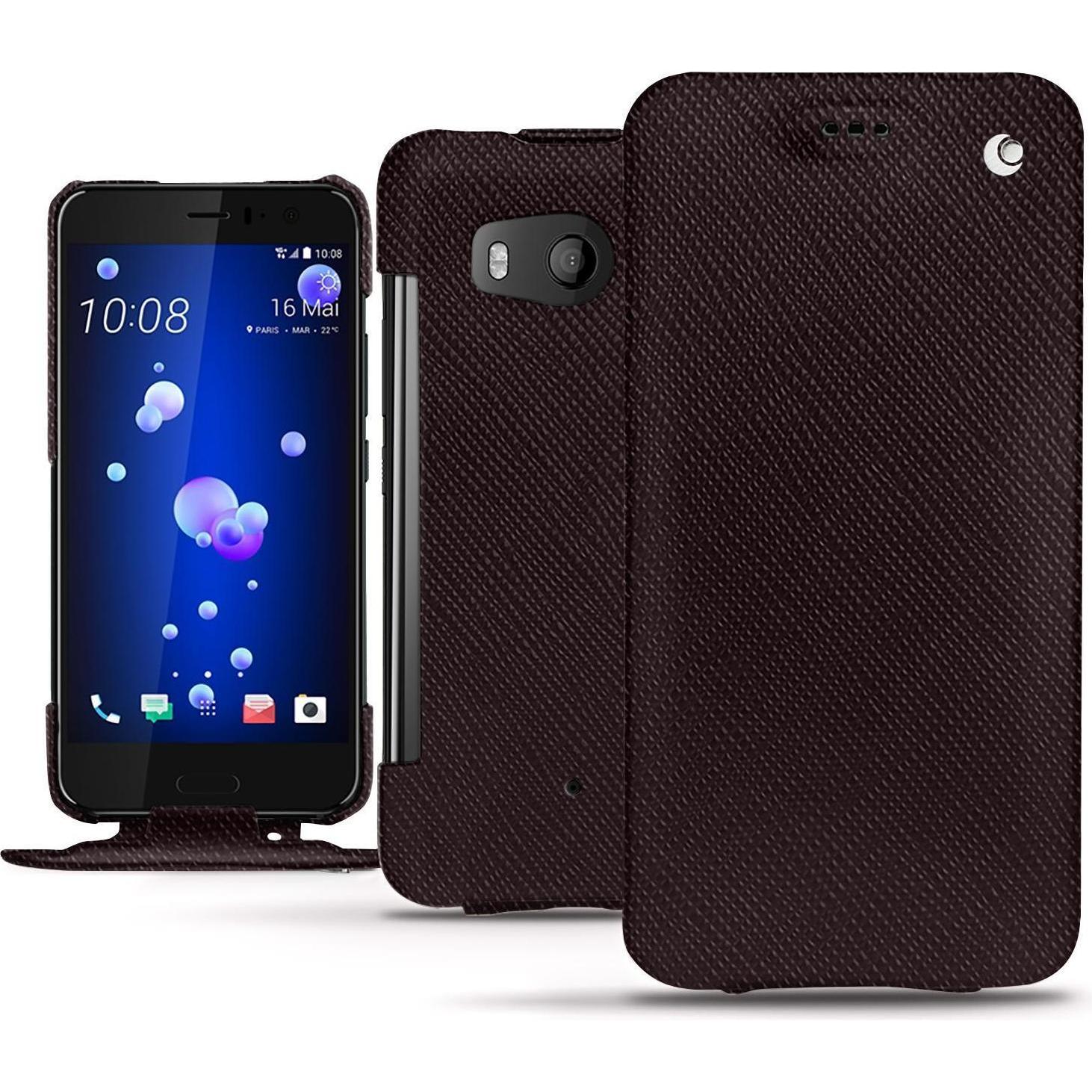 Noreve Lederschutzhülle vertikal (HTC U11), Smartphone Hülle, Braun