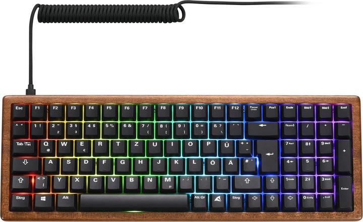 Actual product image Sharkoon SKILLER SGK50 S2 Wood PBT (holz/schwarz, DE-Layout, Gateron G Pro 3.0 Yellow) (DE, Cable)