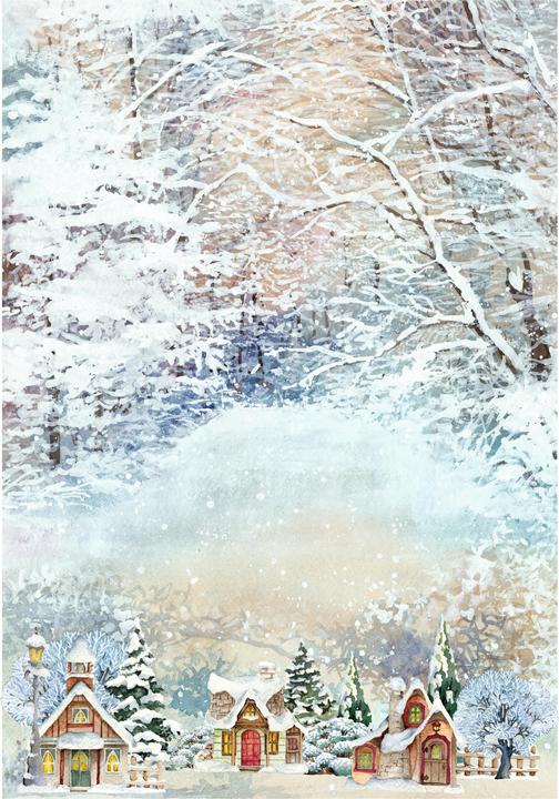 Image du produit Renkalik Soie de paille à motifs "Snowtime", env. 32 x 45 cm (25 g/m², 1 x)