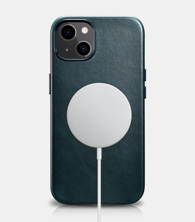 Actual product image iCarer Leather Oil Wax Case Covered in Genuine Leather for iPhone 13 Black (Compatible with MagSafe) (Apple iPhone 13)