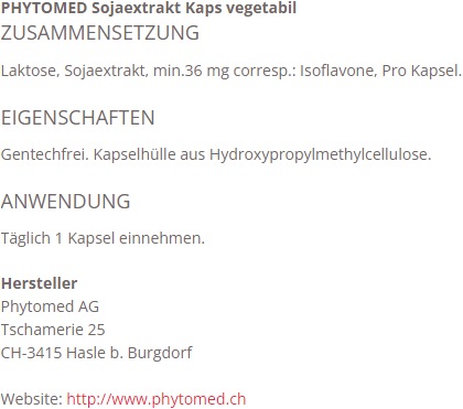 Nährwerte und Zutaten Phytomed Sojaextrakt Kapseln (160 Stück, Kapseln, 102 g)