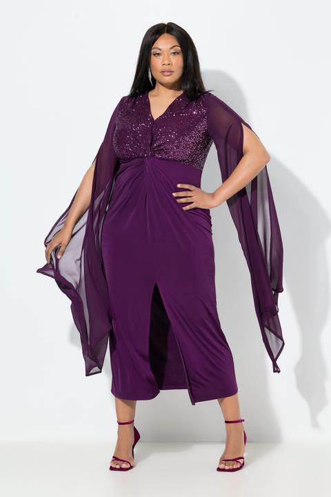 Actual product image Ulla Popken Chiffon-Maxikleid, Pailletten, V-Ausschnitt, Langarm (42)