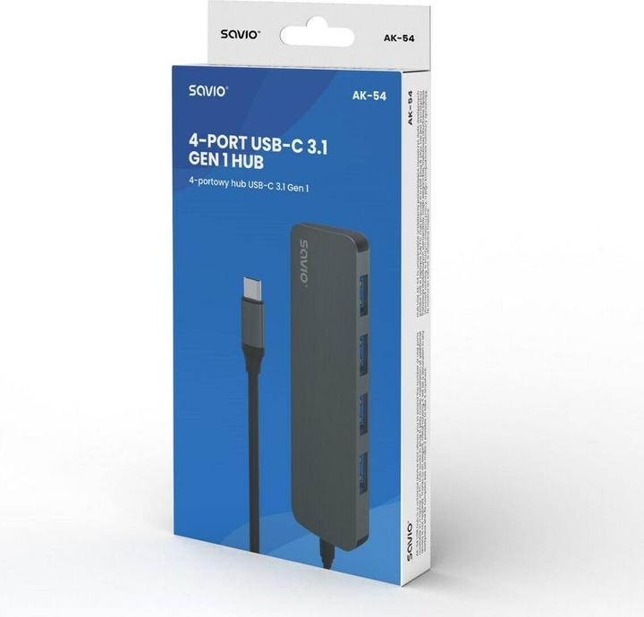 Produktbild Savio Hub USB-C - 4 x USB-A AK-54 (USB-C, 4 Ports)