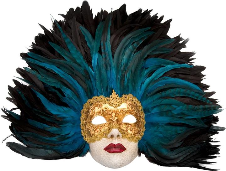 Maskworld Piuma blu Grande Volto stucco oro