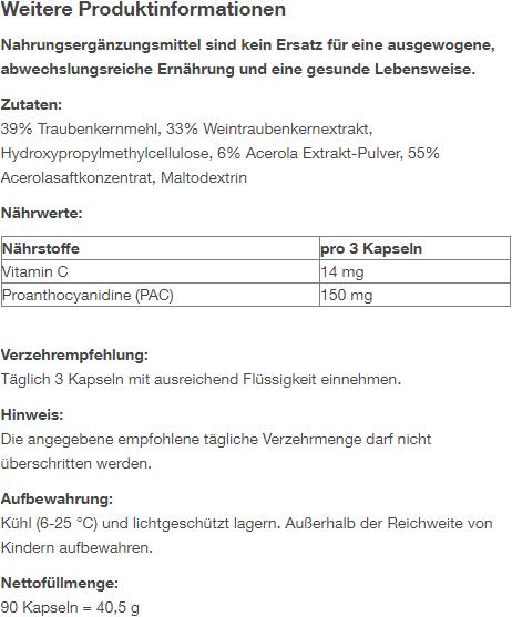 Nährwerte und Zutaten Raab OPC Forte mit Vitamin C (90 Stk., Kapseln, 40.50 g)