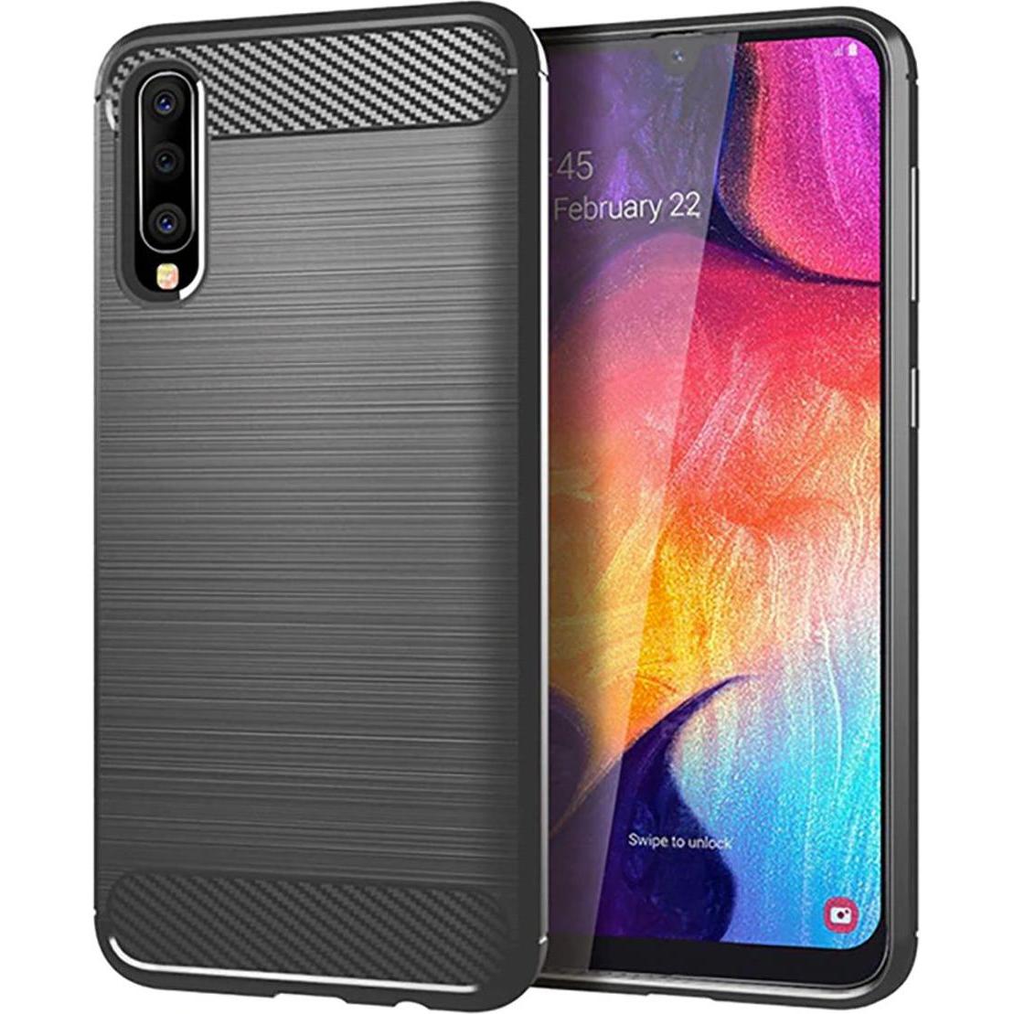 König Design Hülle Handy Schutz für Samsung Galaxy A50 Case Cover Bumper Carbon Optik Grau (Samsung Galaxy A50), Smartph...