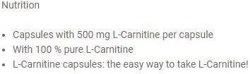 Nutritional values and ingredients Weider BodyShaper L-Carnitine Caps (100 Caps) (100 Piece, Capsules)