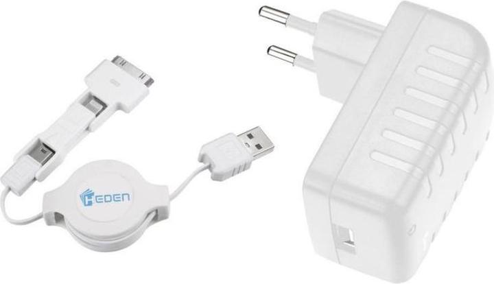 Produktbild Chargeur prise murale Heden 3en1 Micro usb + 2 connectique apple Un c ble rétrac (3 Ports)