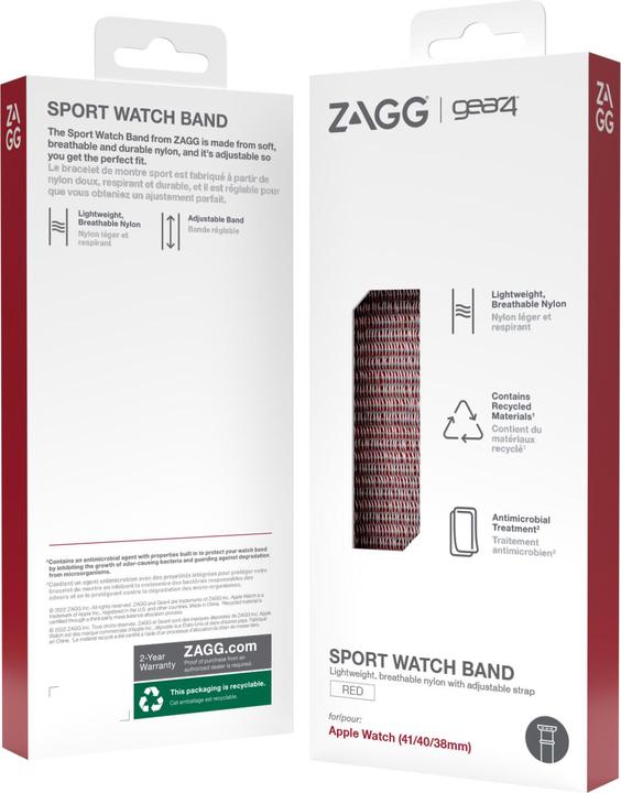 Actual product image Zagg GEAR4 705009514, Band, Orologio intelligente, Rosso, Apple, Apple Watch 41/40/38mm, Nylon (Nylon)