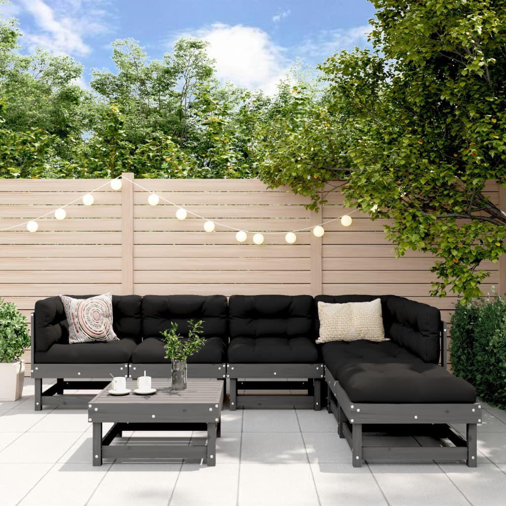 Thumbnail - VidaXL, Gartenlounge, 7-tlg. Garten-Lounge-Set Grau Massivholz Kiefer,Farbe