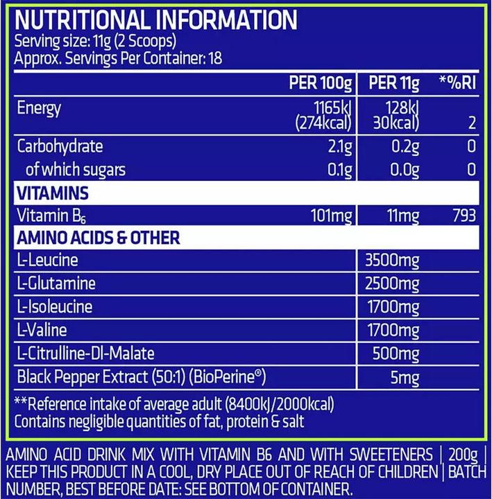 Nutritional values and ingredients USN BCAA Power Punch (1 Piece, Powder, 400 g)
