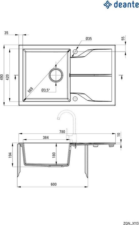 Actual product image Deante 1-bowl granite sink with drainer (Sink accessories, 78 cm, 49 cm)