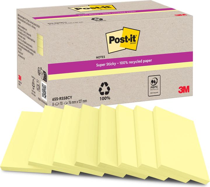 Produktbild Post-it Super Sticky Haftnotizen Recycling Sparbox (127 x 127 mm)