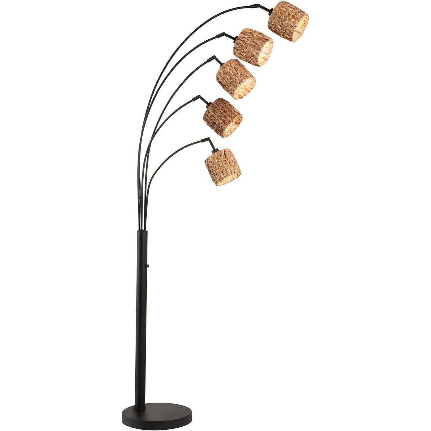 Fischer & Honsel, Stehlampe, Honsel Hyazinthe Stehleuchte 5-fach E14 schaltbar Lampenschirm Wasserhyazinthe natur sands ...
