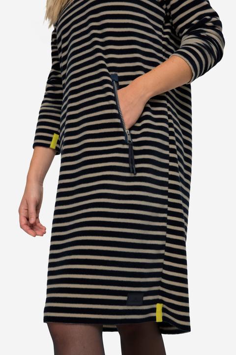 Produktbild Laurasøn Kleid, geringelter Fleece, Midilänge, Kapuze, Langarm, OEKO-TEX (S)