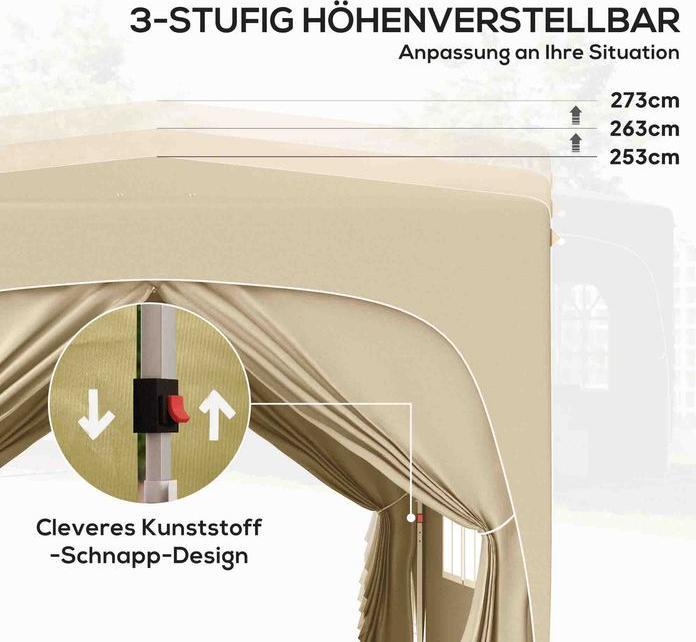 Actual product image Swisshandel24 Faltpavillon 3x3m, wasserabweisend, 4 Seitenteile, Sand (300 cm, 300 cm)