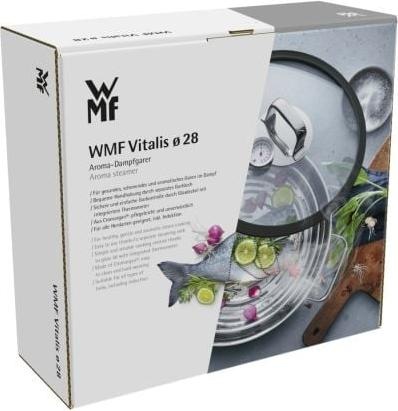 Produktbild WMF Kochtopf Dampfgarer rund 28cm Glasdeckel Silikonrand Vitalis Edelstahl (EU-Stecker)