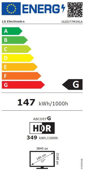 Label énergétique LG OLED77M39LA (77", M3, OLED, 4K, 2023)