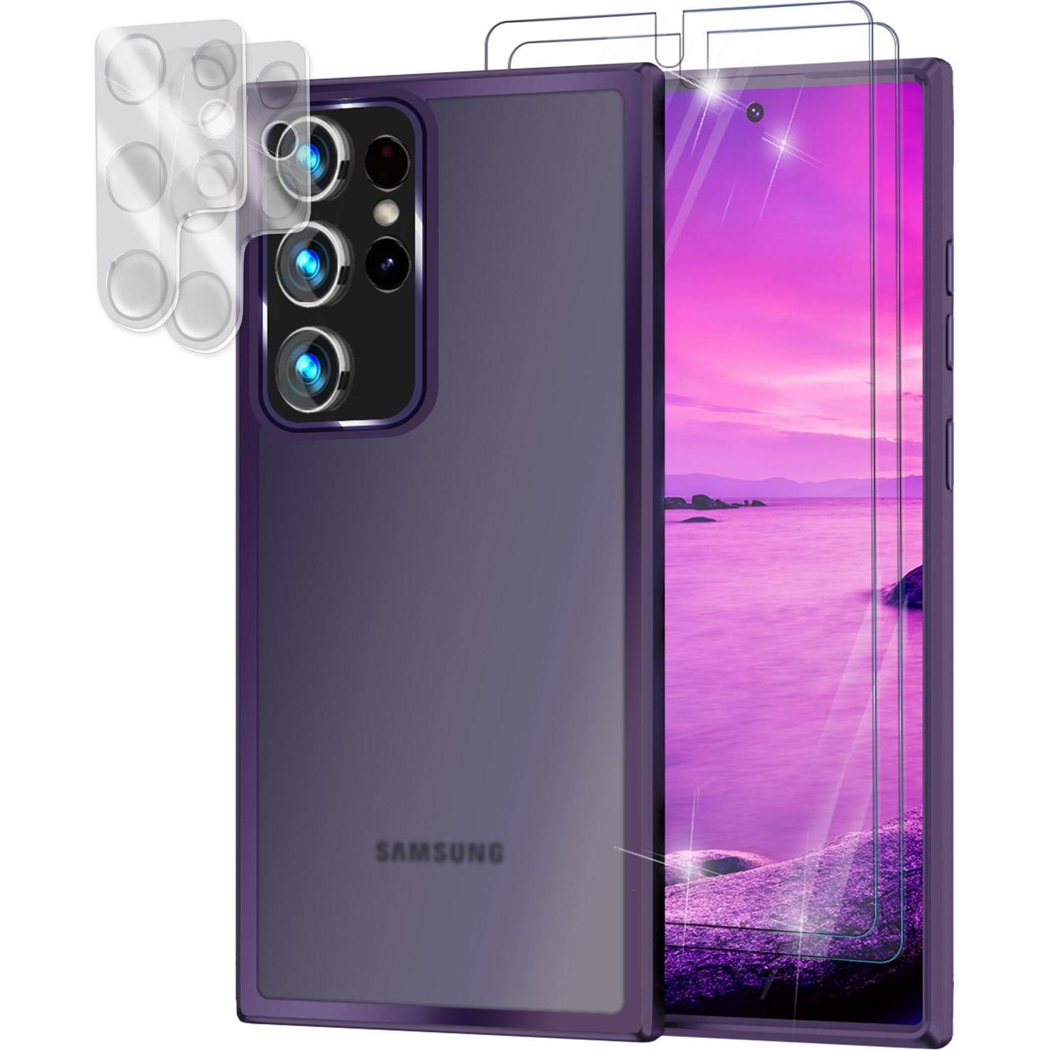Nalia Hybrid Hülle Semi-Transparent mit 2x Display-Schutzglas & 2x Kamera-Glas (Samsung Galaxy S23 Ultra), Smartphone Hü...