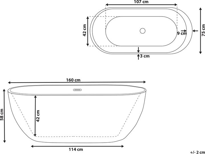 Actual product image Beliani Bath tub free-standing red oval 160 x 75 cm NEVIS (203 l, 160 cm, 75 cm)