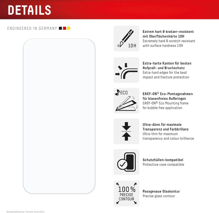 Nährwerte und Zutaten Displex Real Glass, 2D Panzerglas (1 Stück, Apple iPhone 16 Plus)