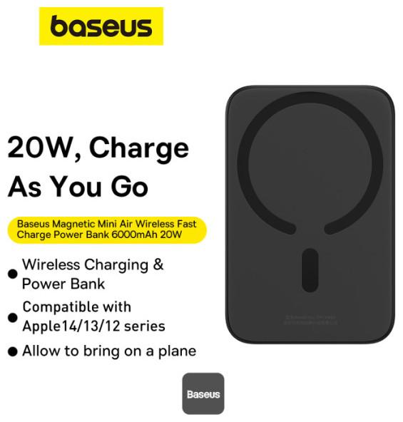 Actual product image Joyroom Mini Wireless PowerBank 20W Baseus (black) (6000 mAh, 20 W, 22.20 Wh)