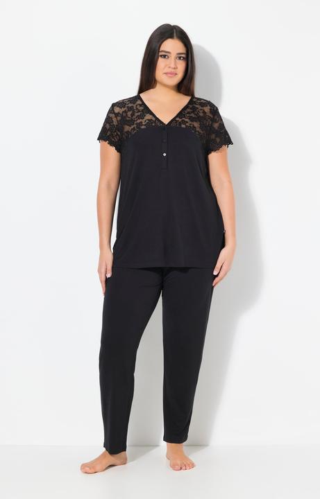 Actual product image Ulla Popken Lace Panel Two Piece Pajama Set (60)