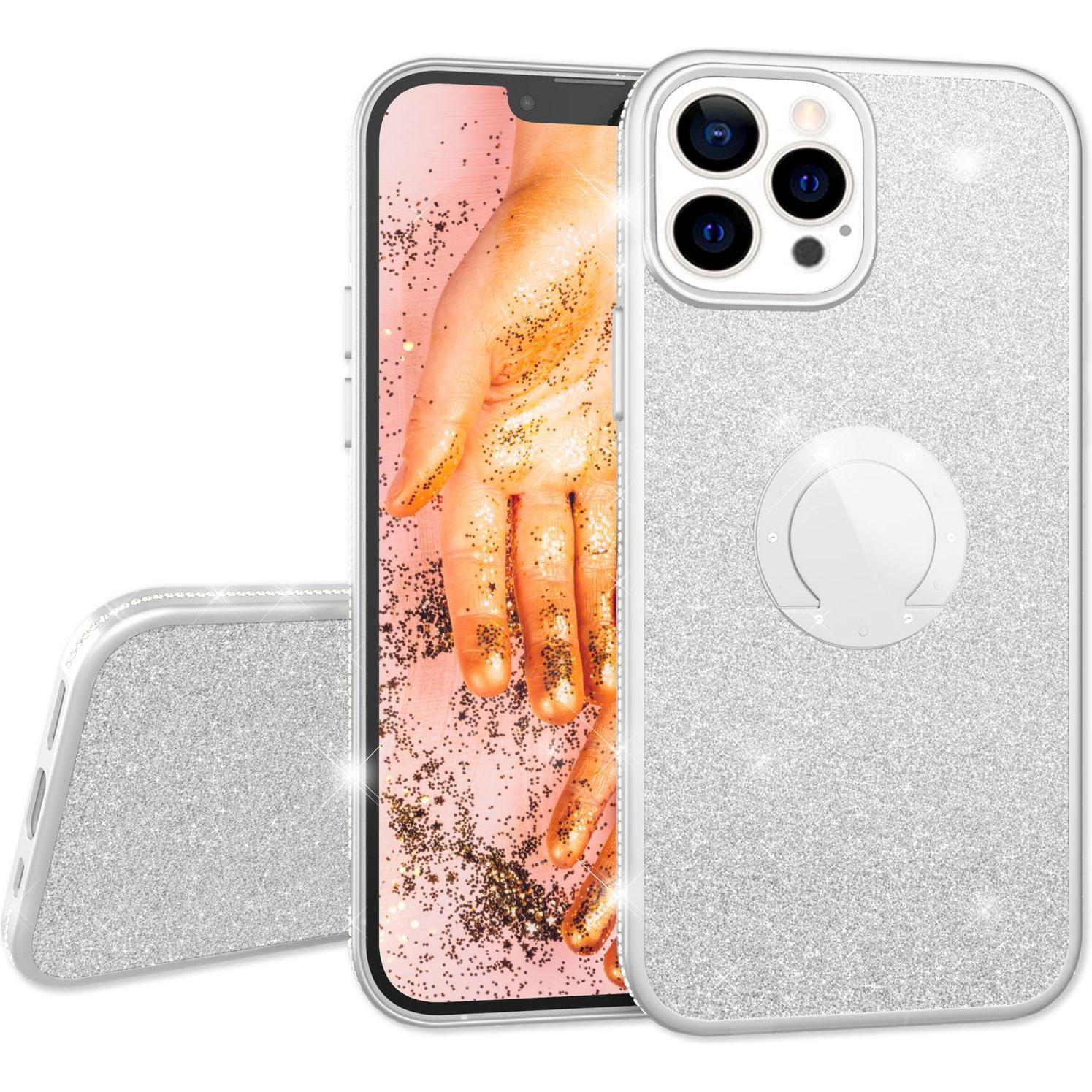 Nalia Ring Glitzer Silikon Hülle (Apple iPhone 13 Pro), Smartphone Hülle, Silber