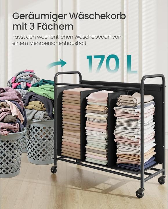 Image du produit Songmics Wäschekorb Schwarz, 3 Körbe