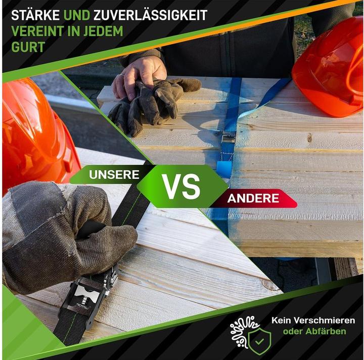 Produktbild Hardtwerk Spanngurte mit Ratschen 4 Stück, 6 Meter, Schwarz