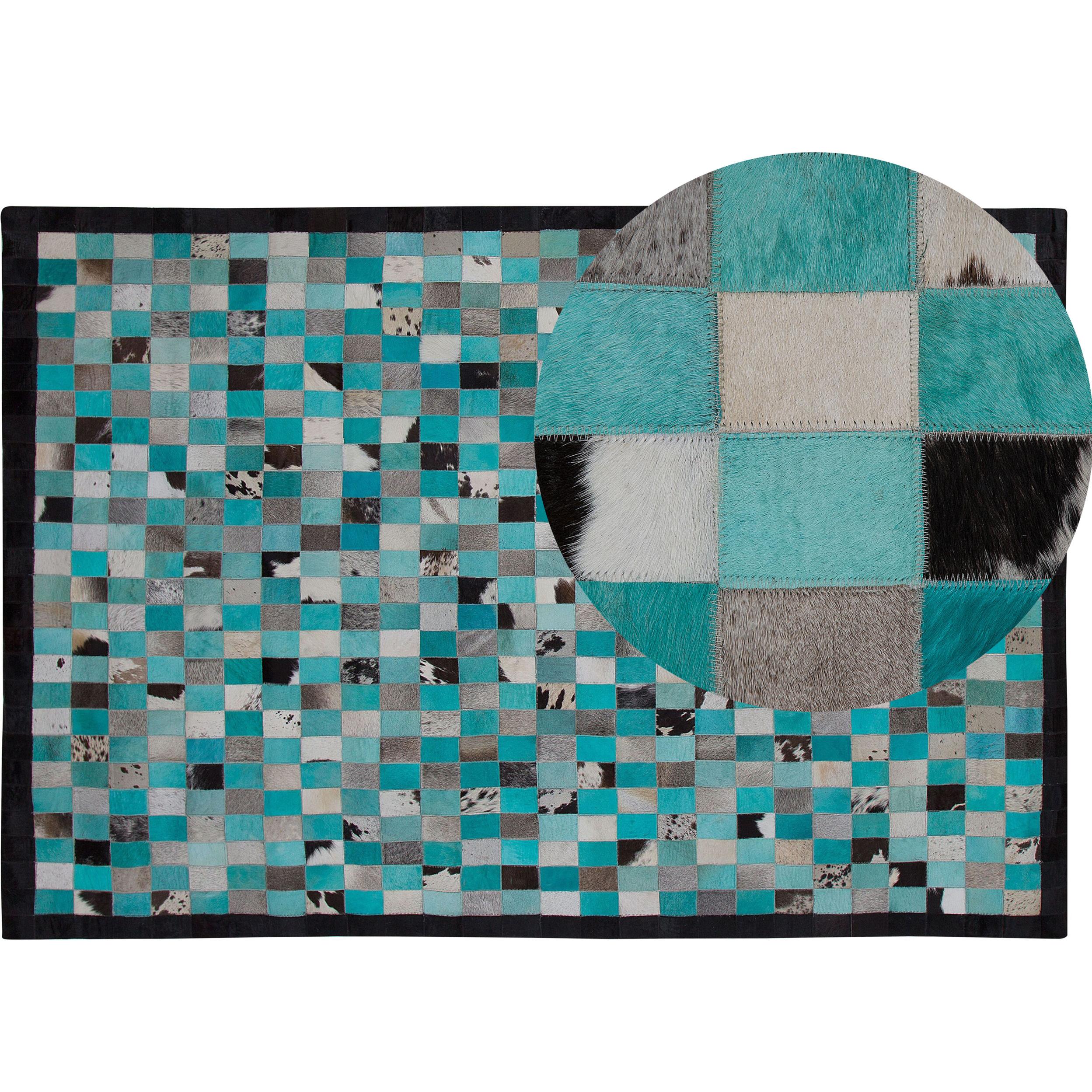 Beliani, Teppich, Teppich Leder türkis/grau 140 x 200 cm NIKFER (140 x 200 cm)