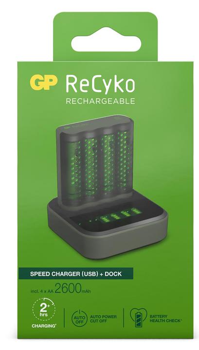 GP Batteries ReCyko M4D45 4-fach LCD 4Port Docking St. + 4x AA NiMh 2600mAh (4 Stk., AAA, AA, 2100 mAh, Ladegerät inkl. Akku)