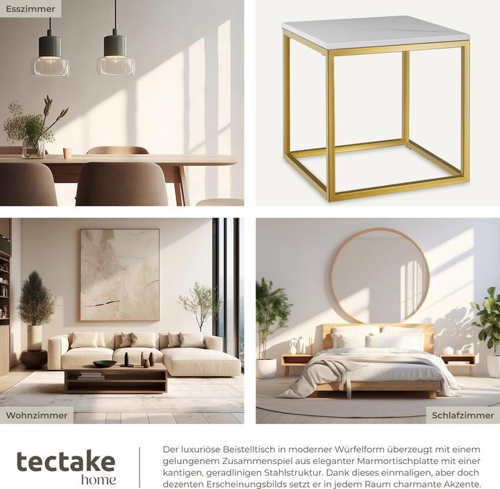 Image du produit tectake Table d'appoint en marbre Alysia, carré (45 x 45 x 47.50 cm)