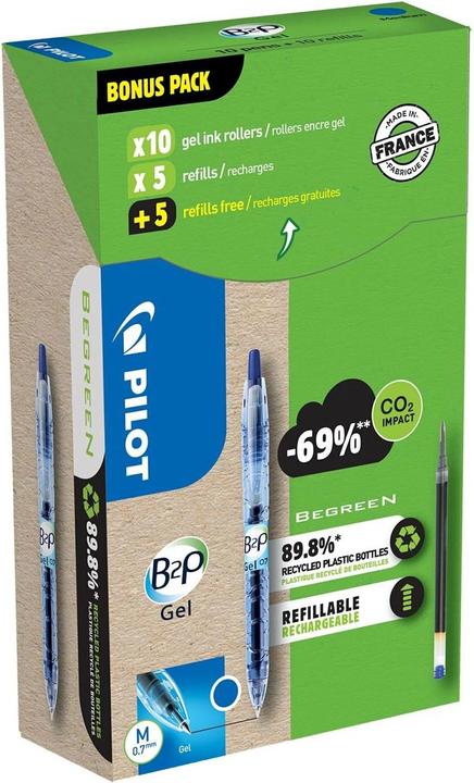 Image du produit Pilot Begreen B2P Gel Greenpack 10+10 Refills (Bleu, 10x)