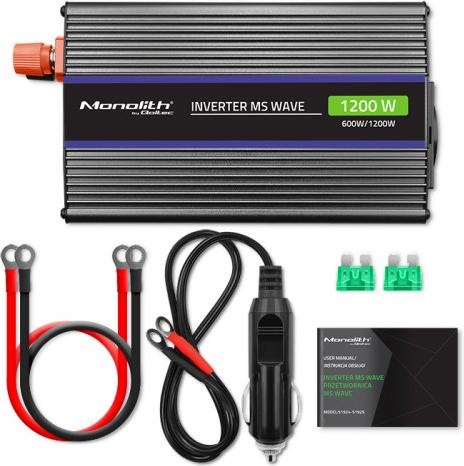 Actual product image Qoltec 51925 Monolith voltage converter 1200 MS Wave |12V to 230V | 600/1200W | USB