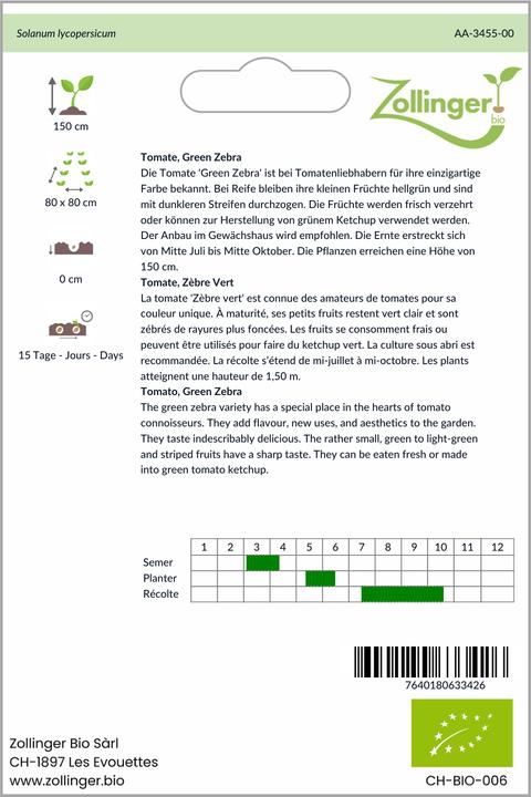 Image du produit Zollinger Bio Tomate, Green Zebra (Graines de légumes)