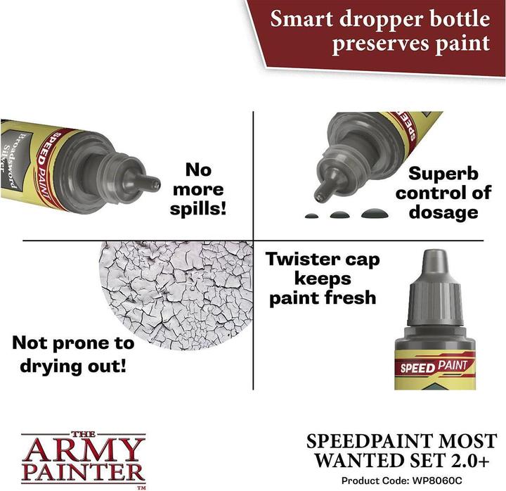 Produktbild The Army Painter Speedpaint Most Wanted Set 2.0 (Weiss, Silber, Orange, Gelb, Violett, Grün, Gold, Blau, Pink, Grau, Schwarz, Rot, Türkis, Braun, Substanz, 432 ml)