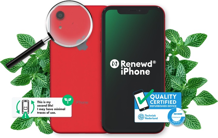Actual product image Renewd iPhone XR (64 GB, Red, 6.10", 12 Mpx, Dual SIM, A / Like new)
