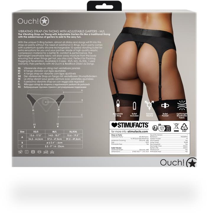 Image du produit Ouch! Vibrating Strap-on Thong, Adjustable Garters - M/L (L, M)