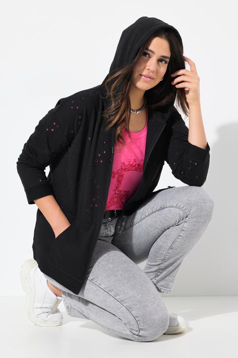 Actual product image Ulla Popken Eyelet Embroidered Zip-Up Hoodie (50, 52)