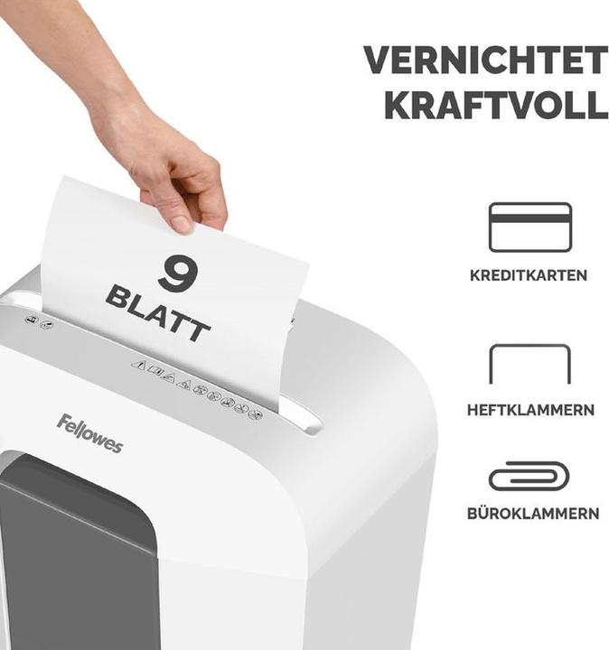 Actual product image Fellowes Powershred LX50 document shredder with particle cut P-4, 4 x 37 mm, up to 9 sheets, white (Particle cut)