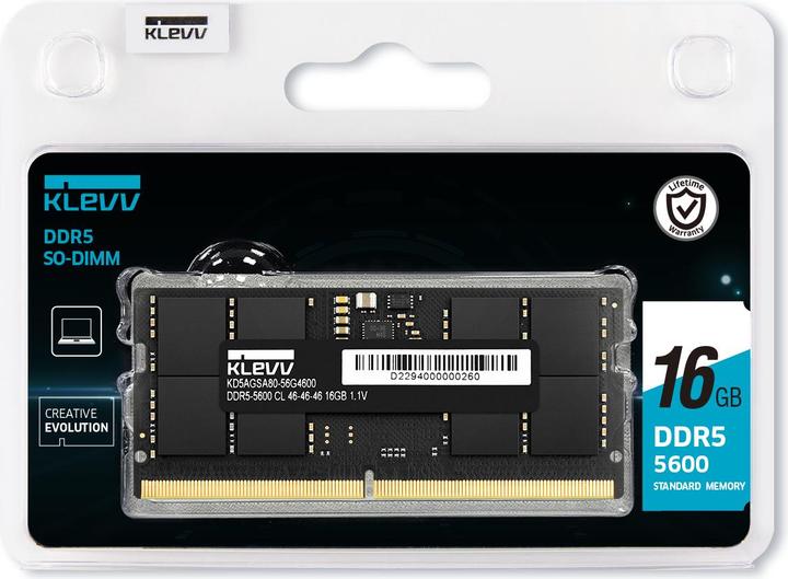 Productafbeelding Klevv 16GB (1x 16GB) 5600MT/s DDR5 OEM SO-DIMM (1 x 16GB, 5600 MHz, DDR5 RAM, SO-DIMM)