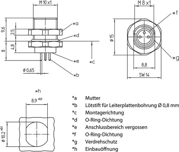 Produktbild Lutronic 1221 Sensor-/Aktor-Einbausteckverbinder M8 Buchse, Einbau Polzahl: 4 1