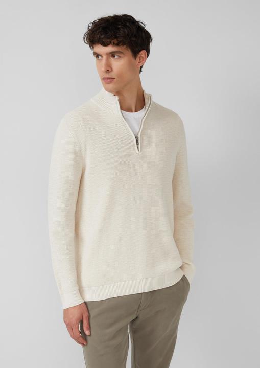 Produktbild s.Oliver Strickpullover Baumwoll-Pullover mit Struktur und Troyer-Kragen (M)