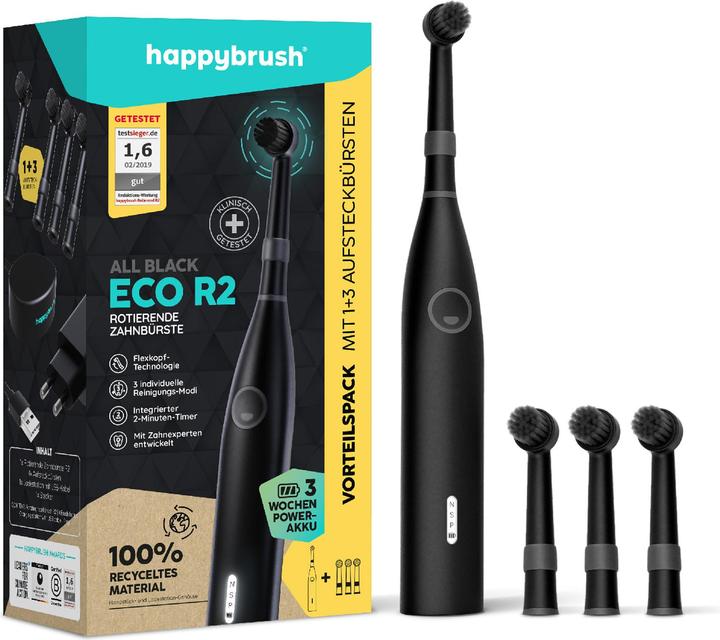 happybrush Happy Brush ECO R2 Allblack + 3 refills (Oscillating toothbrush)